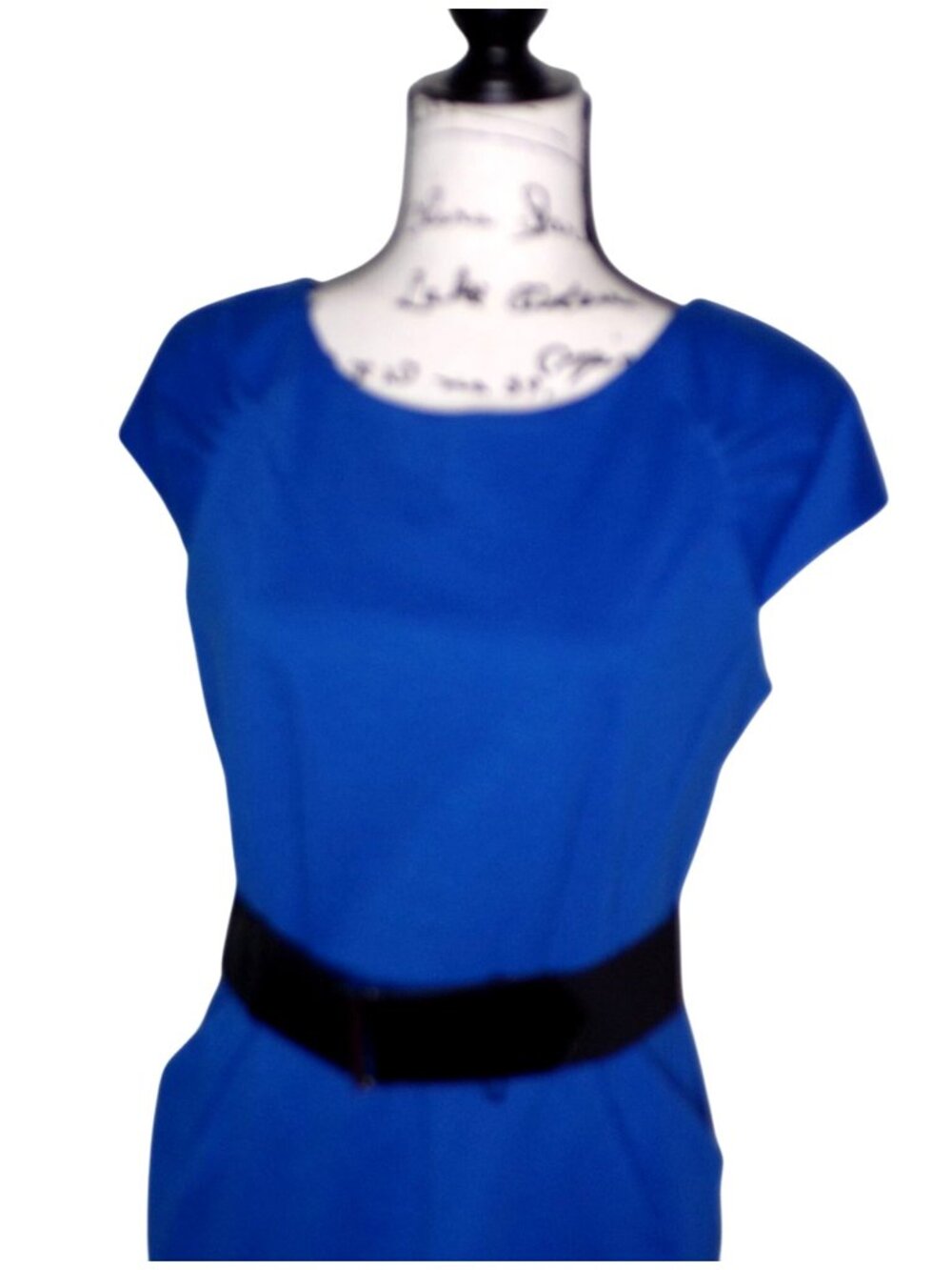 🆕MAX & CLEO Ponte Knit Belted Sheath Dress 10 Blue - Picture 3 of 9